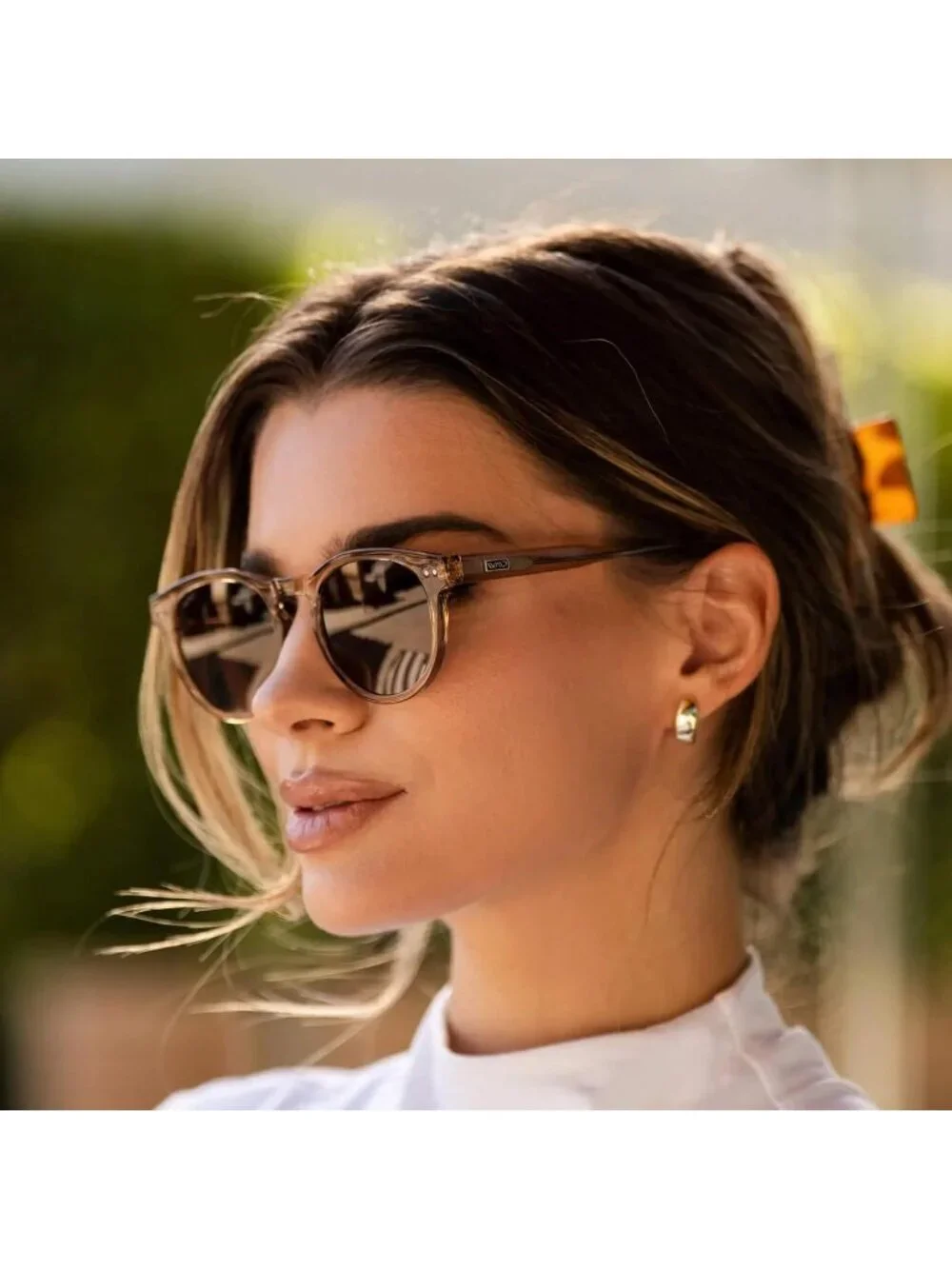 Women's Crystal Brown Brown Lens Glasses Round Polarized Retro Wear Protection